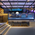 Modern Lunar Bar Interior With Open Counter Blue Lighting Fish Tank And Moon Decoration