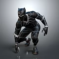 Black Panther Superhero In Crouching Pose With Sleek Black Suit And Silver Stripes