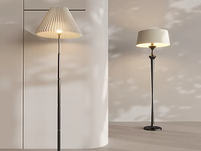 Modern Floor Lamps With Pleated Shades Black Stands And Soft Light Shadows In Home Interior 3d model