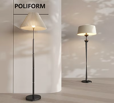 Modern Floor Lamps With Pleated Shades Black Stands And Soft Light Shadows In Home Interior 3d model