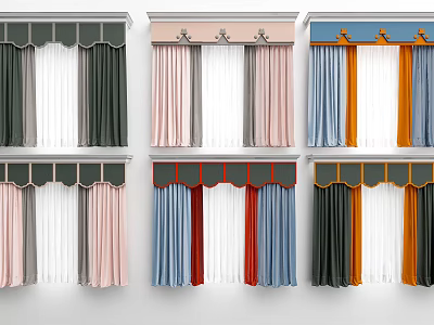 Stylish Colorful Curtains with Various Colors and Layered Designs for Home Window Decor 3d model