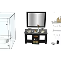 Modern Bathroom Vanity With Large Mirror Shelf Toiletries Shower Cabin And Bathtub