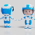 Blue And White Robot And Humanoid Creature Holding Hands With Astronaut Suit Design Toy Models