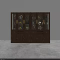 Classic Wooden Display Cabinets With Glass Doors Showcasing Decorative Vases And Jars