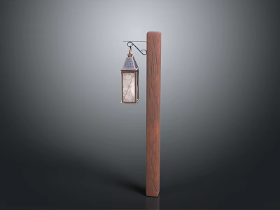 Classic Wooden Post Lantern Design With Metal Frame And Glass Panel 3d model
