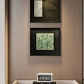 Modern Black Framed Abstract Paintings Hanging On Light Wooden Wall Decor