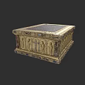 Intricately Carved Decorative Box Featuring Human Figures Cross And Gemstone Inlays