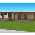 Outdoor Wooden Pergola With Flat Roof Grass Surroundings And Supporting Columns