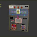 Electrical Control Panel With Gray Enclosure Blue Panel Red Buttons Warning Labels And Safety Features 3d model