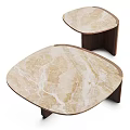 Modern Coffee Table Design With Oval Marble Top And Wooden Base Structure 3d model