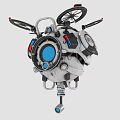Detailed Robotic Mechanical Device With Wheels Circular Blue Elements Metallic Structure And Red Accents 3d model