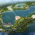 Lush Waterfront Landscape With Lake Green Spaces Walking Paths Bridge Circular Plaza And Trees