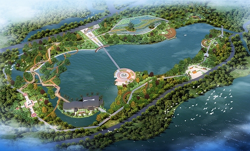 Modern Park Laozishan Waterfront Wetland Park, Rongshui County, Liuzhou City, Guangxi Province Featured Corridor Square Architecture Falling Water Scenic Area Gate Buddhist Elements 3d model