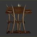 Wooden Dining Table and Chairs Set with Carved Details Unique Curved Base and Candle Holder