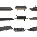 Traditional Chinese Roof Components Featuring Various Curved Eaves And Tile Designs