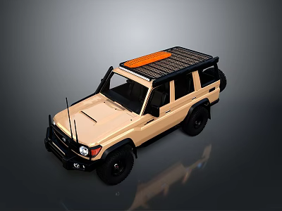 Beige Off Road Vehicle With Orange Roof Rack And Rugged Exterior Design 3d model