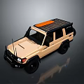 Beige Off Road Vehicle With Orange Roof Rack And Rugged Exterior Design