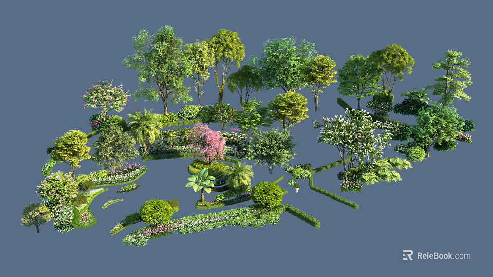 Arbor Trees In Diverse Landscaping Scene With Various Species And Lush Greenery 3d model 