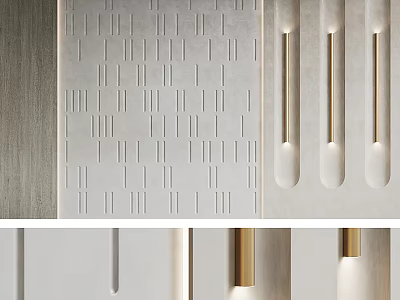 Modern Bed Background Wall Design With Textured Panels And Brass Accents 3d model