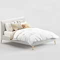 Modern Double Bed with Light Gray Headboard Gold Legs and White Comforter Pillows 3d model