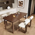 Brown Wooden Dining Table Set With White Chairs And Decorative Vase In Interior