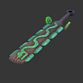 Wooden Weapon With Green Snake Pattern And Decorative Accents