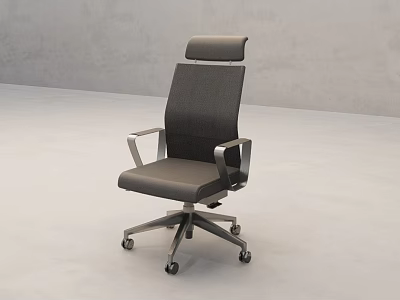 Gray Modern Office Chair With High Back Metal Armrests And Swivel Wheels 3d model