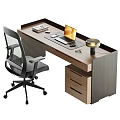 Modern Wooden Office Desk And Ergonomic Mesh Chair With Multiple Storage Drawers For Home Workstation