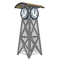 Garden Ornament Vintage Metal Tower With Double Clocks And Roof Cover