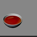 White Bowl With Red Liquid And Blue Patterns On Gray Background 3d model