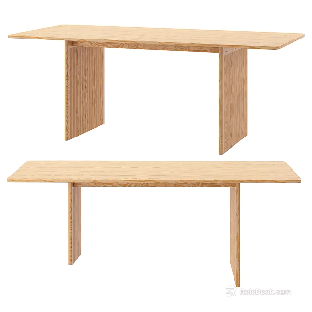 Natural Wooden Dining Table With Matching Bench For Simple Home Dining Space 3d model 