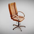 Elegant Brown Leather Office Chair with Striped Backrest Armrests Swivel Wheels and Metal Base