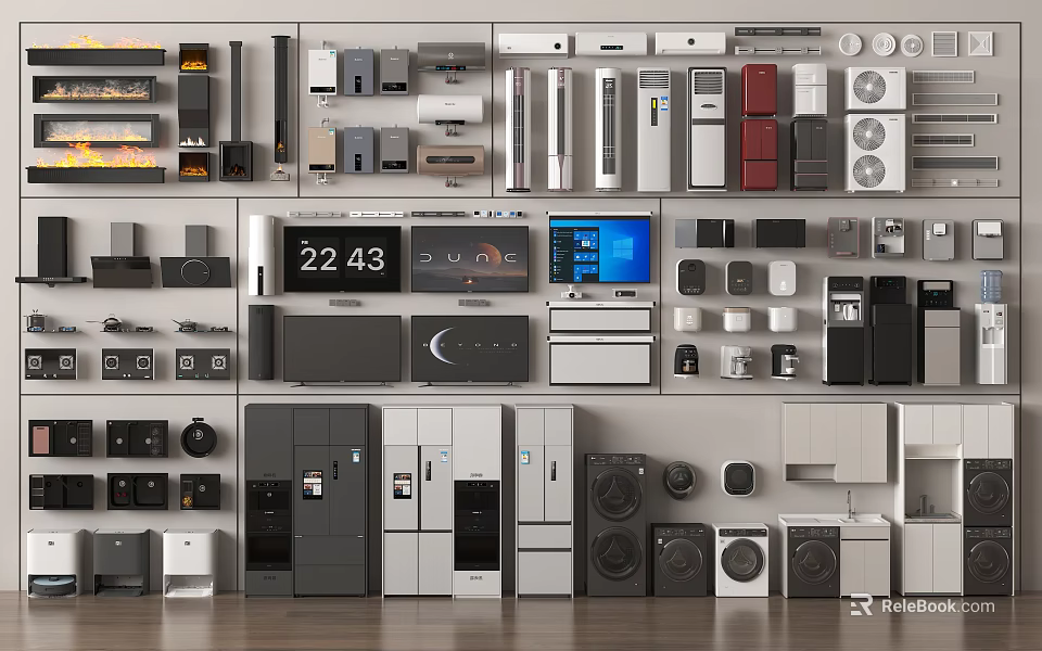 Wide Range of Modern Household Appliances Displayed with Refrigerators Washers TVs and Microwaves 3d model 