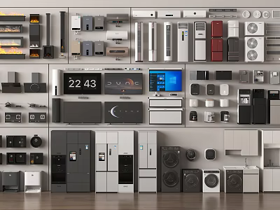 Wide Range of Modern Household Appliances Displayed with Refrigerators Washers TVs and Microwaves 3d model