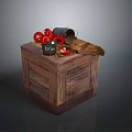 Wooden Crate With Red Gears Free Labeled Metal Bucket And Wooden Plank