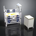 Modern White Baby Crib With Blue Rails And Rolling Storage Cart Furniture