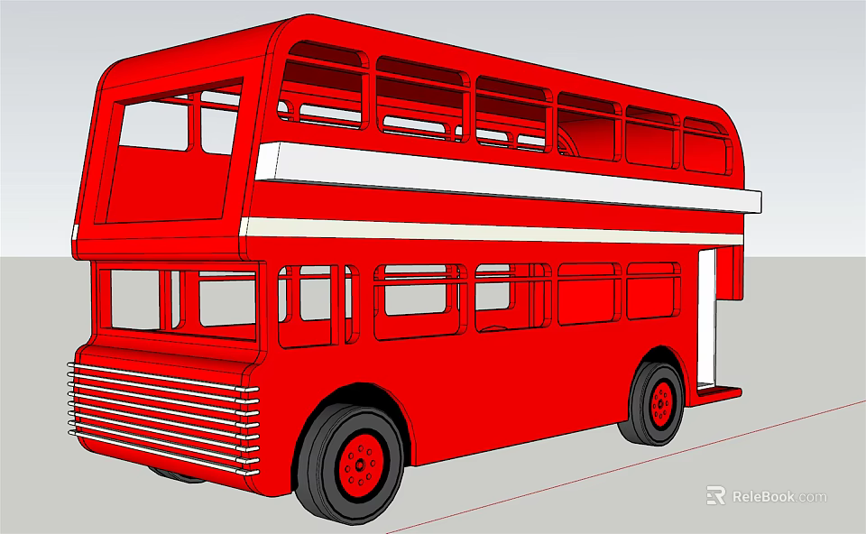 Red Double Decker Bus With Classic Design And White Stripes 3d model 