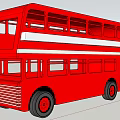 Red Double Decker Bus With Classic Design And White Stripes