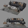 Modern Cozy Sofa Coffee Table Combination With Throw Pillows And Area Rug 3d model