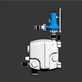 Industrial Mechanical Component With White Main Body Two Blue Valves And Black Connectors