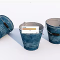 Industrial Equipment Blue Metal Buckets With Handles And White Stripes For Industrial Use