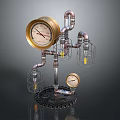 Industrial Steampunk Style Decorative Lamp With Metal Pipes Pressure Gauges Gear Base And Caged Lights