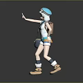 3D Anime Girl Character With Goggles Hat Carrying Shoulder Bag Wearing Casual Shorts Outfit