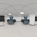 Modern Monitoring Room With Multiple Monitor Screens Workstations And Ceiling Lights