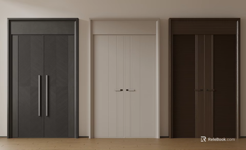 Modern Interior Double Doors in Black Beige and Dark Brown Designs 3d model