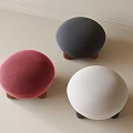 Three Round Pink Gray White Velvet Stools With Wooden Legs For Home Decor