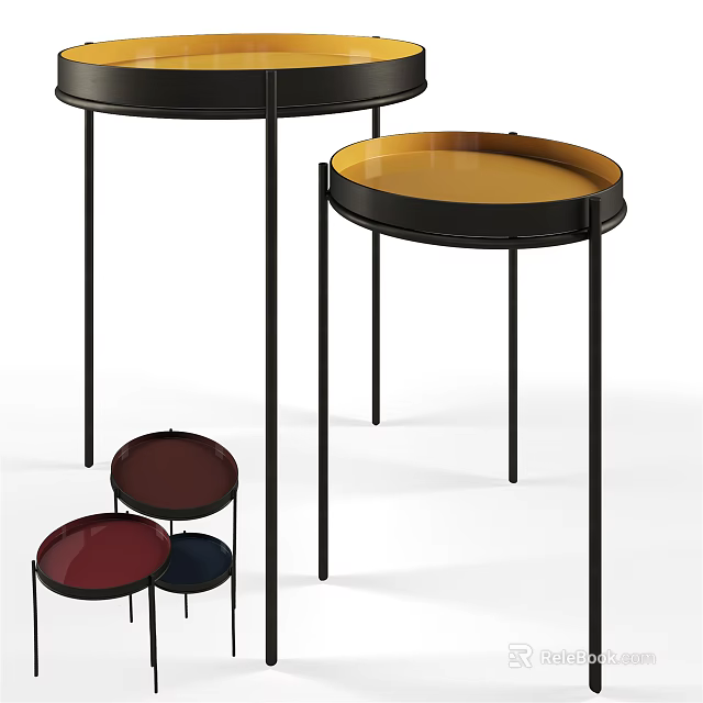 Modern Round Top Side Tables With Thin Black Legs And Multi Colored Surfaces 3d model