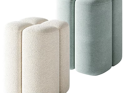 Modern Upholstered Stools In Beige And Light Blue With Soft Curved Fabric Design 3d model