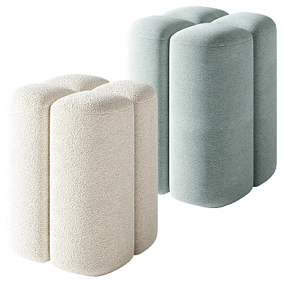 Modern Upholstered Stools In Beige And Light Blue With Soft Curved Fabric Design 3d model