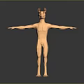 Low Poly Game and Movie Character with Antler Head Nude Body Standing with Arms Outstretched